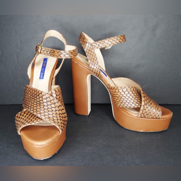 Stuart Weitzman JONI Snake-effect Platform Sandals Size 8 - Picture 3 of 10